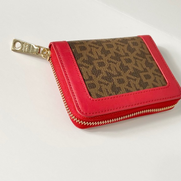 DKNY Zip Around Red Classic Logo Leather Wallet - Picture 2 of 7